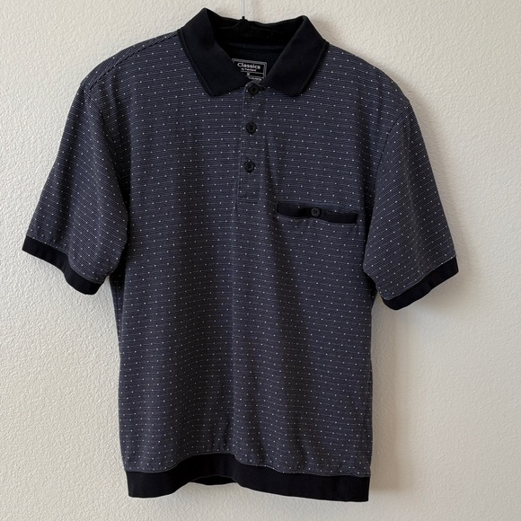 CLASSICS BY PALMLAND SHORT SLEEVE 3 BUTTON BANDED BOTTOM KNIT COLLAR - Picture 1 of 7
